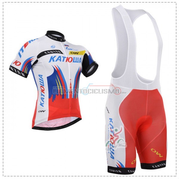 Abbigliamento Ciclismo Katusha Manica Corta 2018 Bianco Blu Rosso